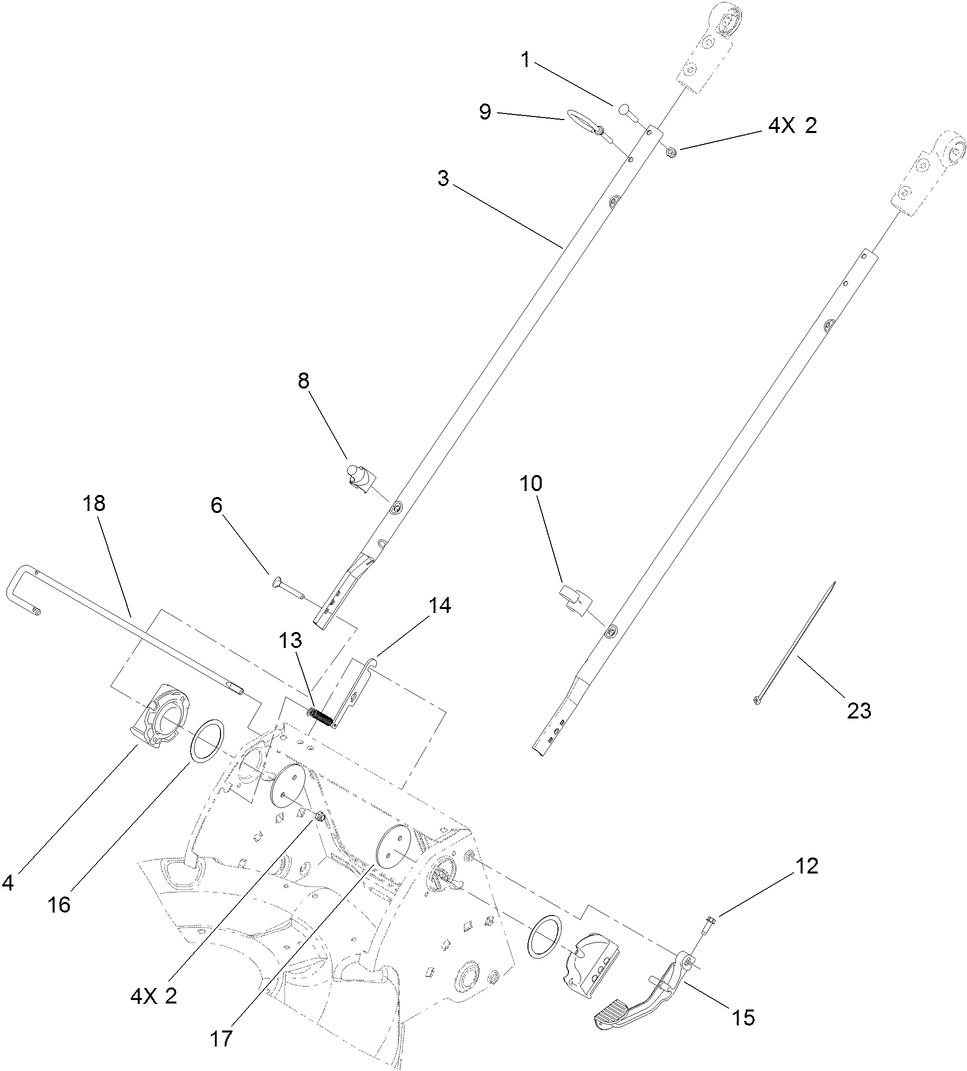 Lower Handle Assembly Diagram and Parts List for 10996 (312000001-312999999)(2012) Lawn Boy Lawn Mower
